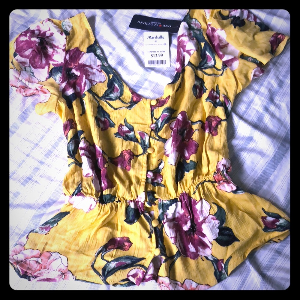 Yellow flower peplum blouse